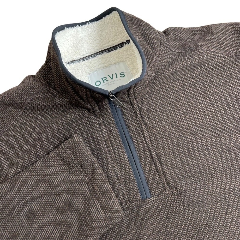 Orvis Mens XL Brown Fleece Lined 1/4 Zip Long Sleeve Heavyweight Sweatshirt